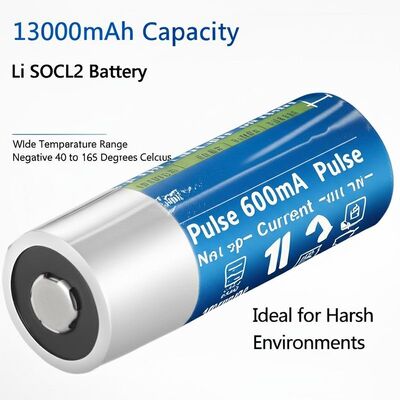 Batterie Li SOCL2 de 13000mAh, courant d'impulsion de 600mA, large plage de températures de -40 à 165 degrés Celsius, idéale pour les environnements difficiles